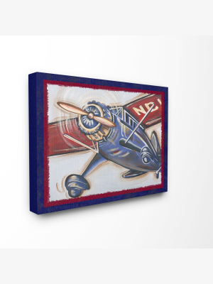 Blue And Red Vintage Plane Oversized Stretched Canvas Wall Art (24"x30"x1.5") - Stupell Industries