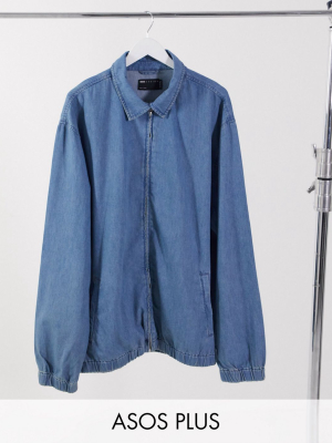 Asos Design Plus Oversized Harrington Jacket In Blue