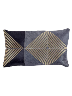 Embroidered Hide Pillow, Navy/teal