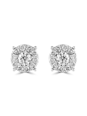 Effy Bouquet 14k White Gold Diamond Cluster Stud Earrings, 1.47 Tcw