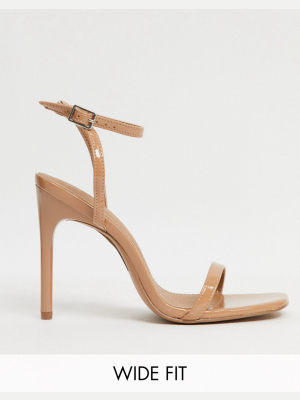 Asos Design Wide Fit Nova Barely There Heeled Sandals In Beige Patent