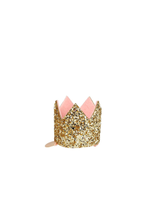 Meri Meri - Mini Gold Glitter Crown Hair Clip - Hair Clips And Pins - 1ct