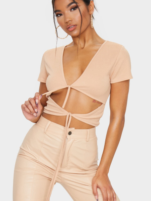 Nude Crepe Double Tie Crop Top