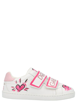 Dolce & Gabbana Kids Logo Printed Velcro Strap Sneakers