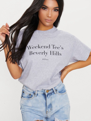 Grey Marl Weekend Tee Slogan Oversized T Shirt