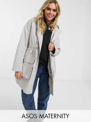 Asos Design Maternity Lightweight Parka In Washed Gray