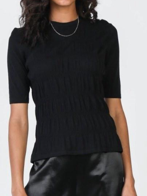 Smocked Knit Top - Black