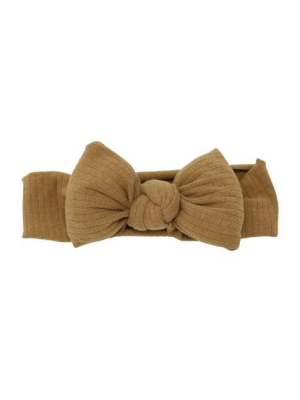 Bandeau Ribbed Puffer Bow Baby Headband - Luggage