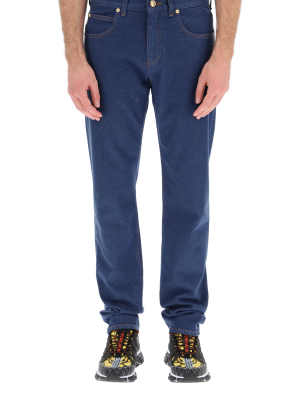 Versace Logo Patch Straight Leg Jeans