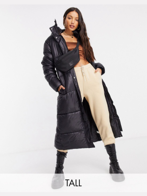 Missguided Tall Longline Hooded Padded Jacket In Black