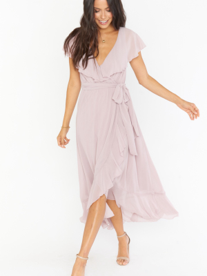 Jess Ruffle Midi Dress ~ Neutral Mauve Chiffon