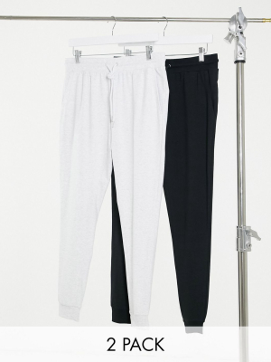 Asos Design 2-pack Lightweight Super Skinny Lightweight Sweatpants In Black/white Marl