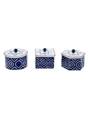 Transpac Metal 6 In. Blue Hanukkah Star Box With Lid Set Of 3