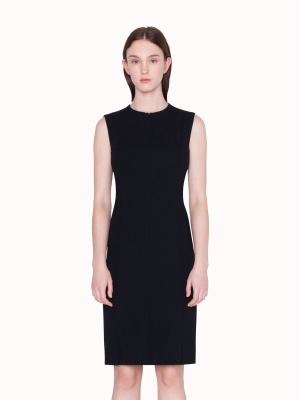 Sleeveless Crew Neck Double Face Wool Sheath Dress