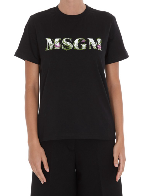 Msgm Floral Logo Print T-shirt