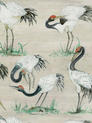 Cranes Wallpaper In Linen From The Mansfield Park Collection By Osborne & Little