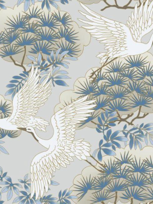 Sprig & Heron Wallpaper In Light Blue From The Tea Garden Collection By Ronald Redding For York Wallcoverings