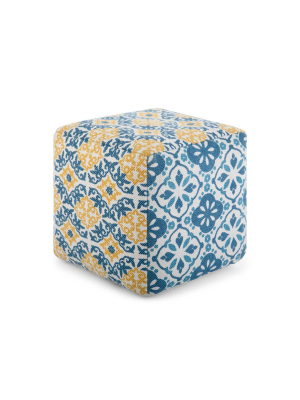 Aggi Square Moroccan Inspired Pouf Blue/yellow - Wyndenhall