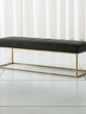 Channel Charcoal Velvet Bench With Brass Base