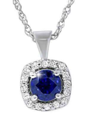 Pompeii3 3/4ct Blue Sapphire & Diamond Halo Pendant 14k White Gold