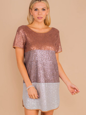 My Time To Shine Rose Gold And Silver Sequin Dress
