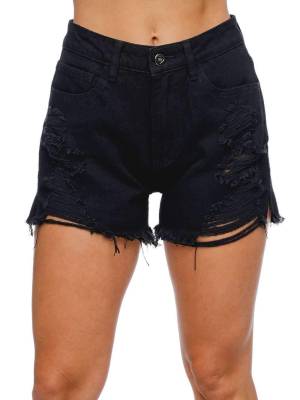 Buddylove Sheriff Distressed High-waisted Denim Shorts - Black