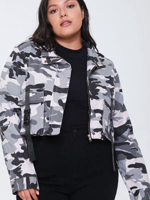 Plus Size Camo Print Jacket