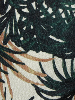 Ruffle High Waist Shorts - Ivory White & Green Palm Print