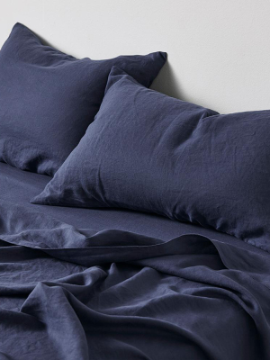 100% Linen Pillowslip Set (of Two) In Midnight Blue