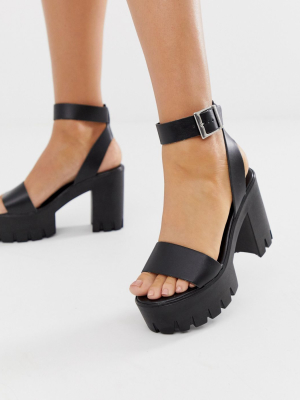 Asos Design Noticeable Chunky Platform Heeled Sandals In Black