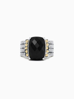 Effy 925 Sterling Silver & 18k Yellow Gold Onyx Ring, 6.00 Tcw