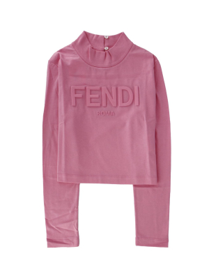 Fendi Kids Logo Embossed Long Sleeve Crop Top