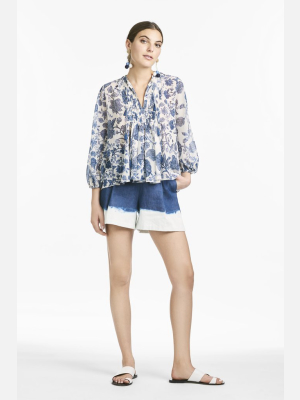 Chelsea Blouse - Indigo & Ivory Watercolor Tapestry - Final Sale