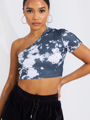 Black Acid Wash Short Sleeve Crop Top