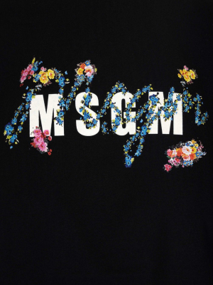 Msgm Floral Logo Printed T-shirt