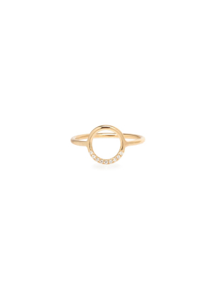 14k Small Thick Circle Ring With 10 White Pave Diamonds