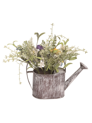 Transpac Metal 14 In. Multicolor Spring Faux Wildflower Bouquet In Watering Can