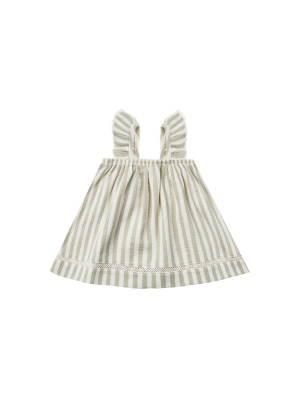 Quincy Mae Woven Ruffle Tube Dress - Sage/stripe