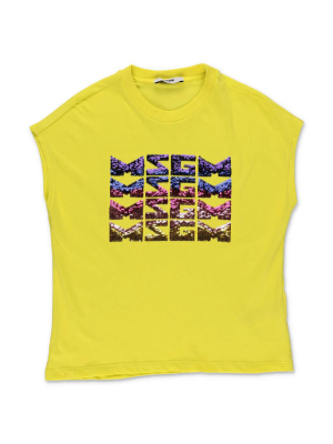 Msgm Kids Logo Sequined T-shirt