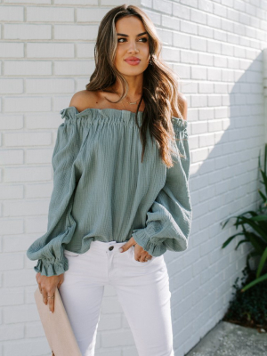 Lex Cotton Off The Shoulder Ruffle Top - Sage - Final Sale