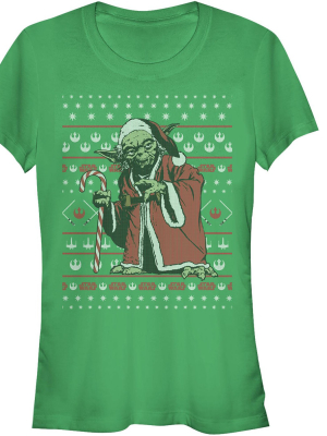 Junior's Star Wars Ugly Christmas Santa Yoda T-shirt