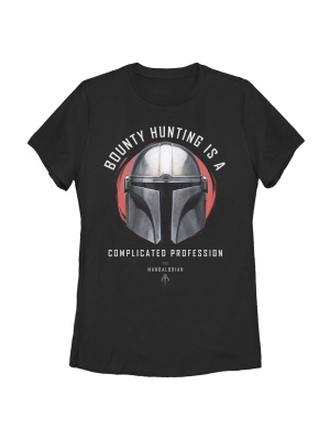 Women's Star Wars The Mandalorian Bounty Hunting Complicated Helmet T-shirt