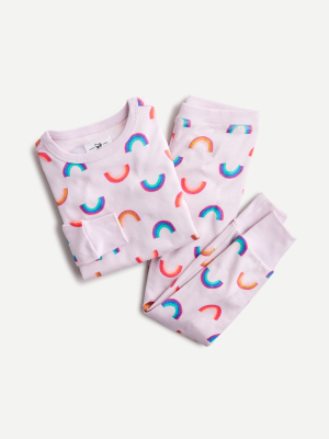 Girls' Long-sleeve Pajama Set In Rainbow Print