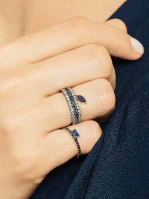 Defne Pavé Ring With Sapphire Marquise And Grey Diamonds