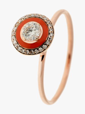 Coral Enamel And Diamond Ring