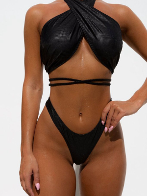 High Leg Cinch Side Thong Wrap Bikini Swimsuit - Two Piece Set