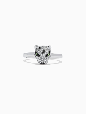 Effy Signature 14k White Gold Diamond And Tsavorite Panther Ring, 0.25 Tcw