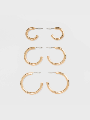 Open Graduated Size Hoop Earring Set 3ct - Wild Fable™ Gold