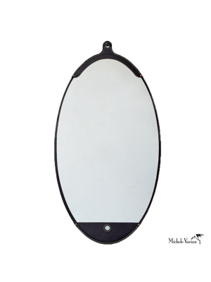 Black Leather Long Oval Mirror