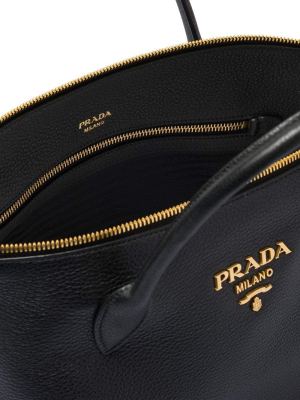 Prada Logo Plaque Tote Bag